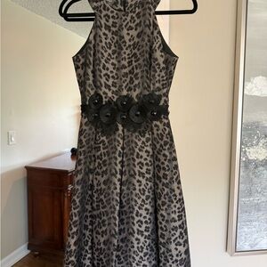 Muse Black and Gray Leopard Midi Dress